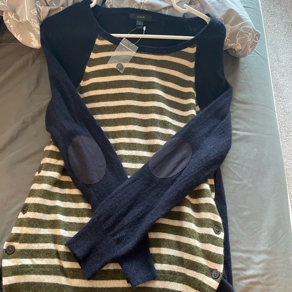 J. Crew Striped Sweater with Side Button and  Elbow Patch detail - Picture 11 of 11